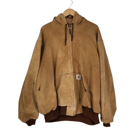 Vintage Carhartt JR106 Thermal Lined Hooded Zip Jacket Tan Size 4XL Broken In